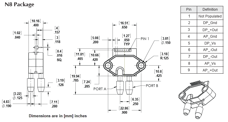 Mechanical Drawing - Amphenol All Sensors BFTM Series Pressure Sensors